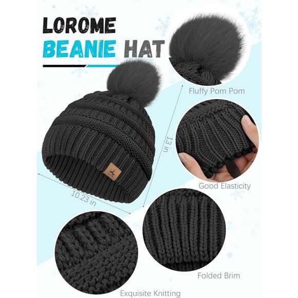 Women’ Dark Gray Knit Beanie Hat, Gloves, Scarf & Ear Warmer Set - Winter - Picture 2 of 7